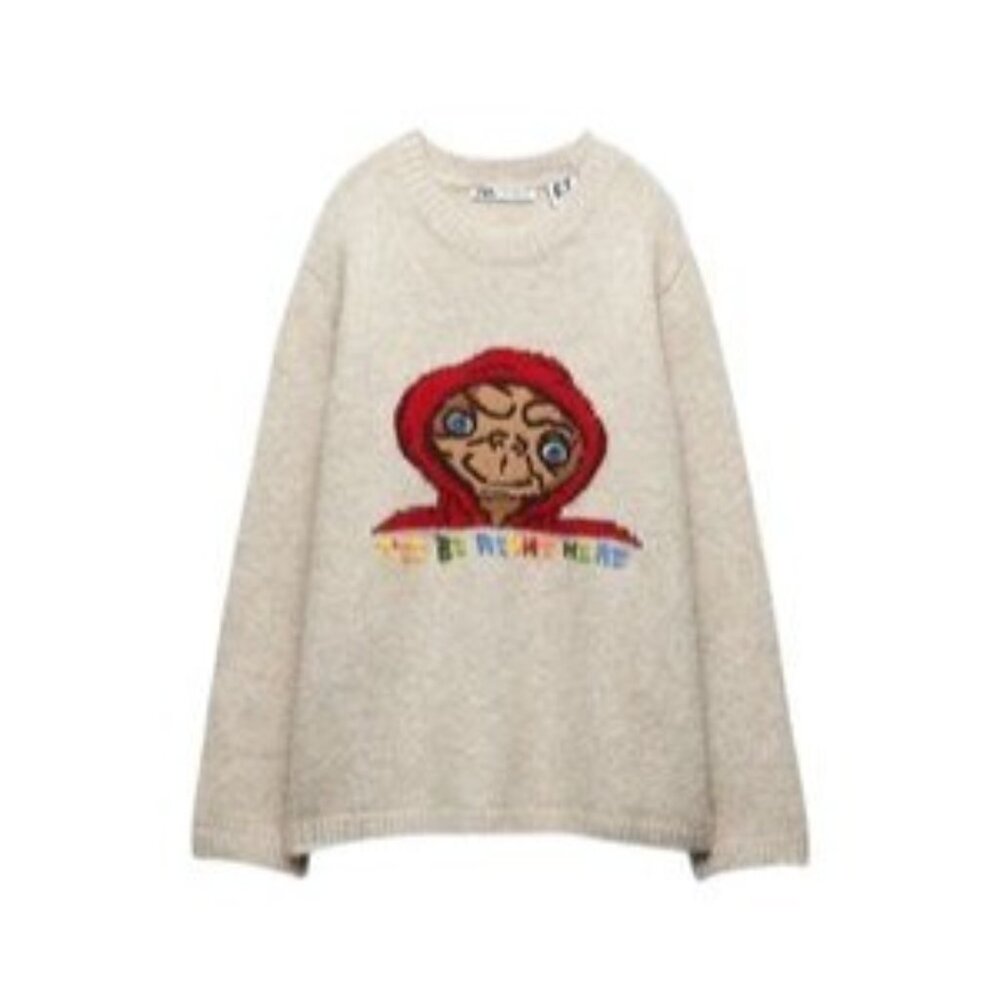 ZARA E.T. THE EXTRA TERRESTRIAL OVERSIZED KNIT SWEATER ALIEN ET LARGE XL BEIGE